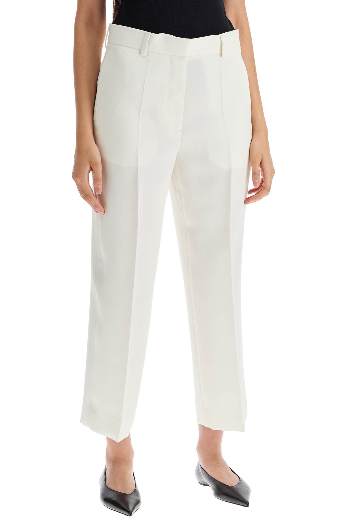 Cropped Wool Blend Trousers  - White