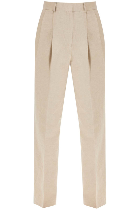 Tailored Linen Blend Trousers For Men  - Beige