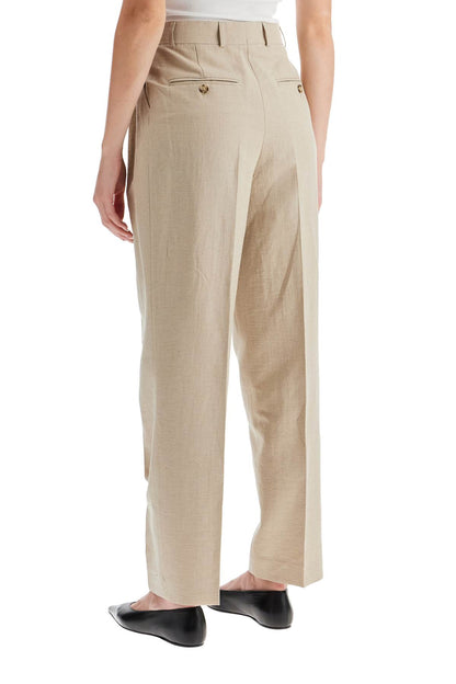 Tailored Linen Blend Trousers For Men  - Beige