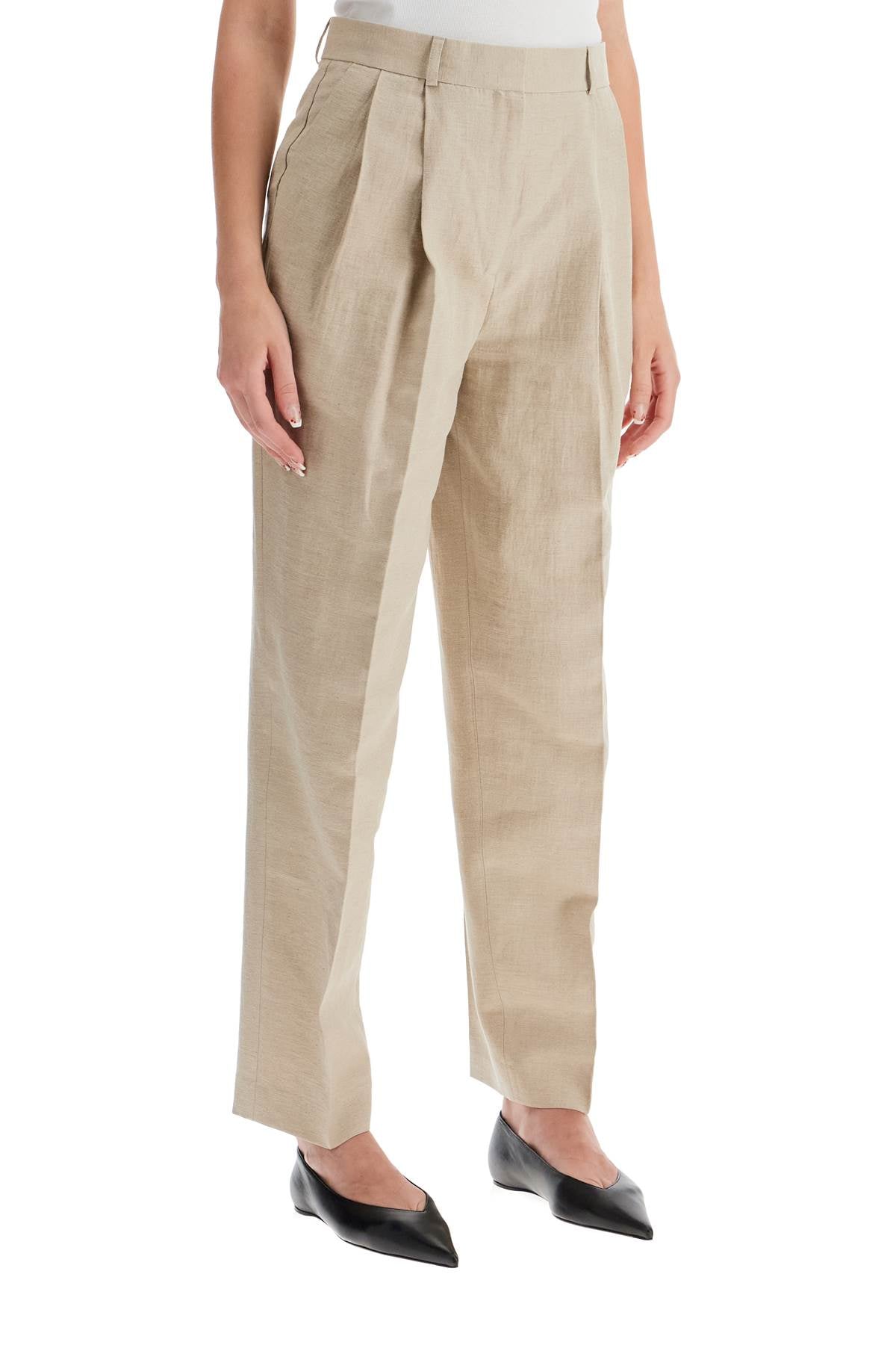 Tailored Linen Blend Trousers For Men  - Beige