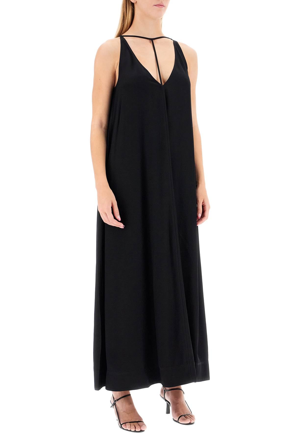 Maxi Dress With T-strap Belt  - Black