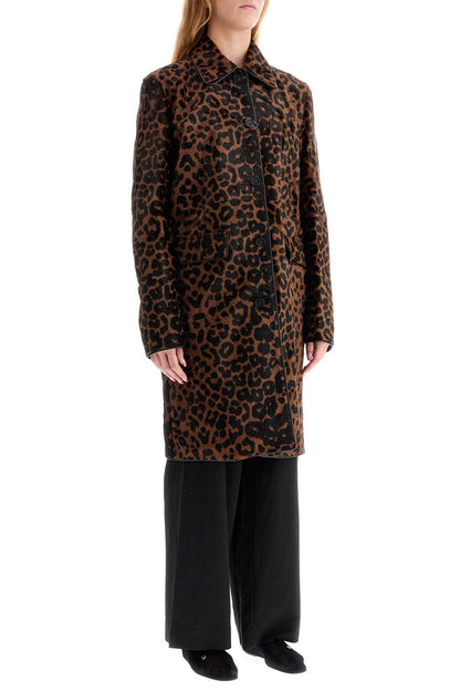 Leopard Print Car Coat In Horse  - Marrone