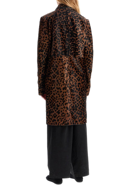 Leopard Print Car Coat In Horse  - Marrone