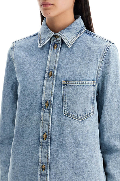 Denim Overshirt With Pocket Detail  - Blue