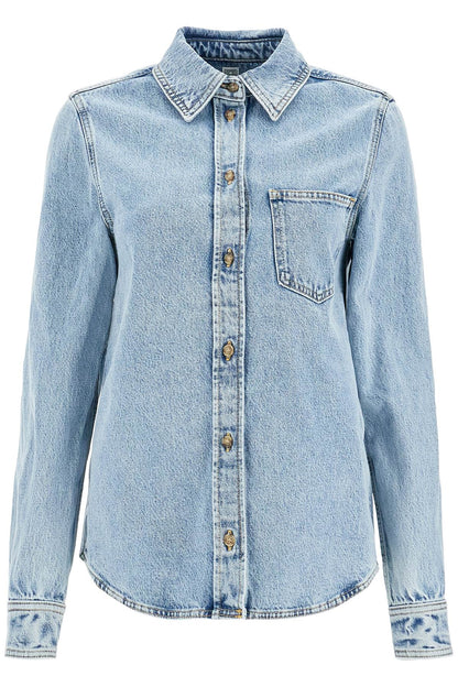 Denim Overshirt With Pocket Detail  - Blue