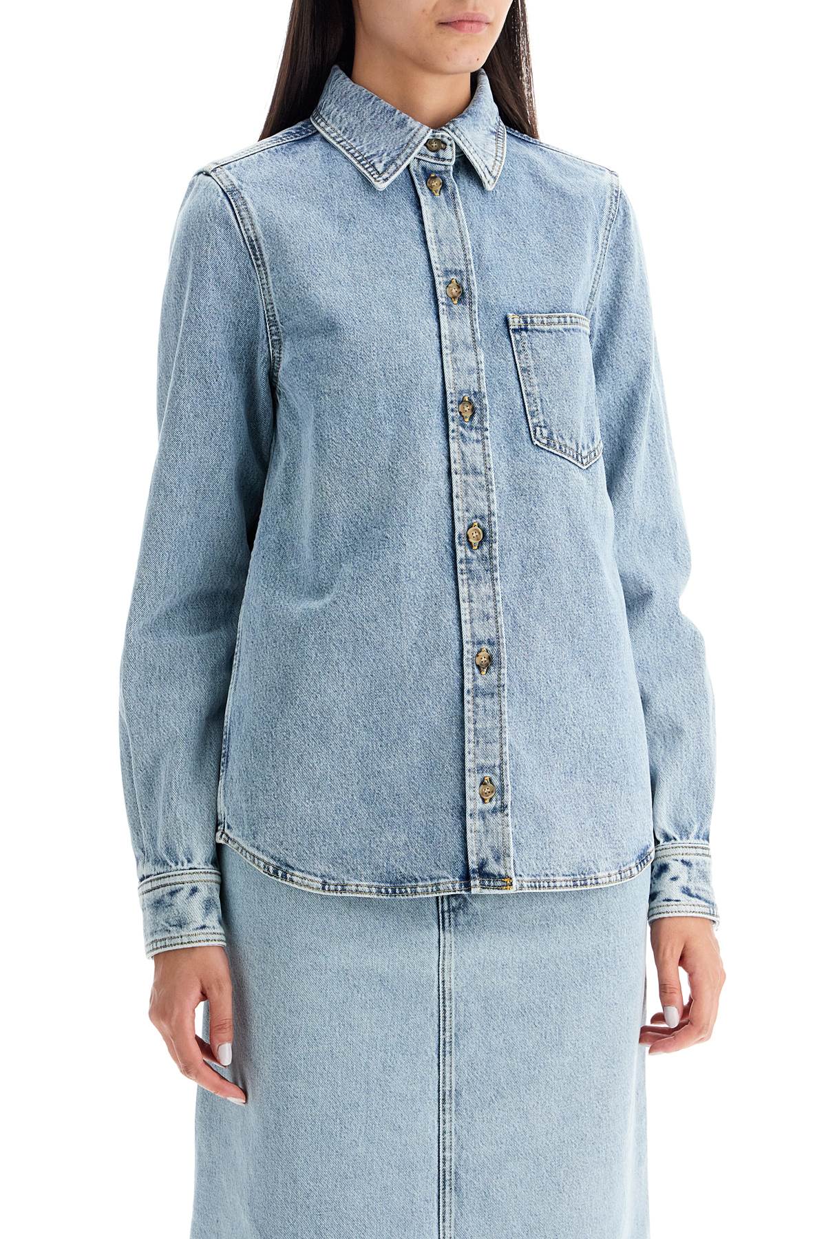 Denim Overshirt With Pocket Detail  - Blue