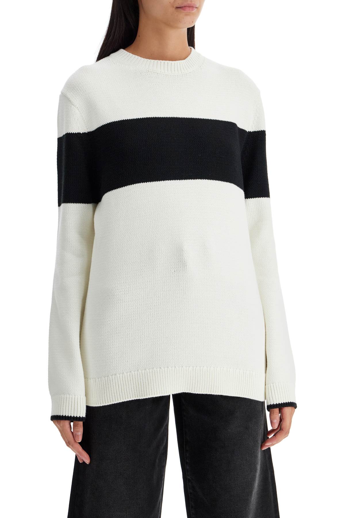 Crewneck Pullover With Contrasting Band  - White