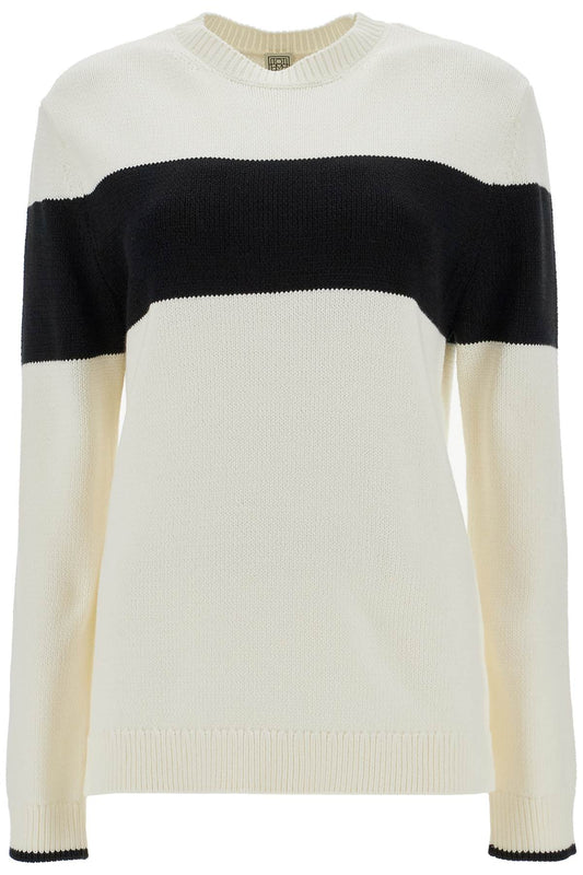 Crewneck Pullover With Contrasting Band  - White