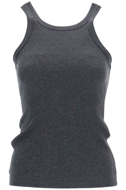 Organic Cotton Ribbed Tank Top Charcoal Melange With Wide Straps  - Grey