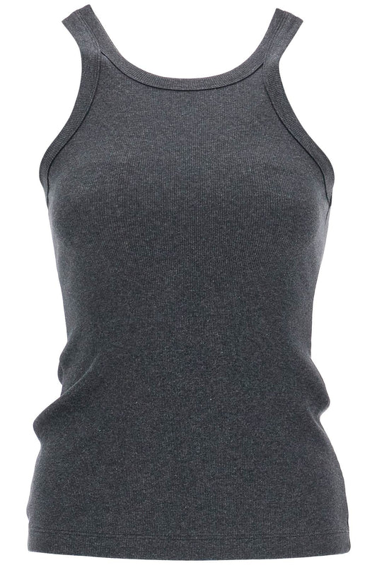 Organic Cotton Ribbed Tank Top Charcoal Melange With Wide Straps  - Grey