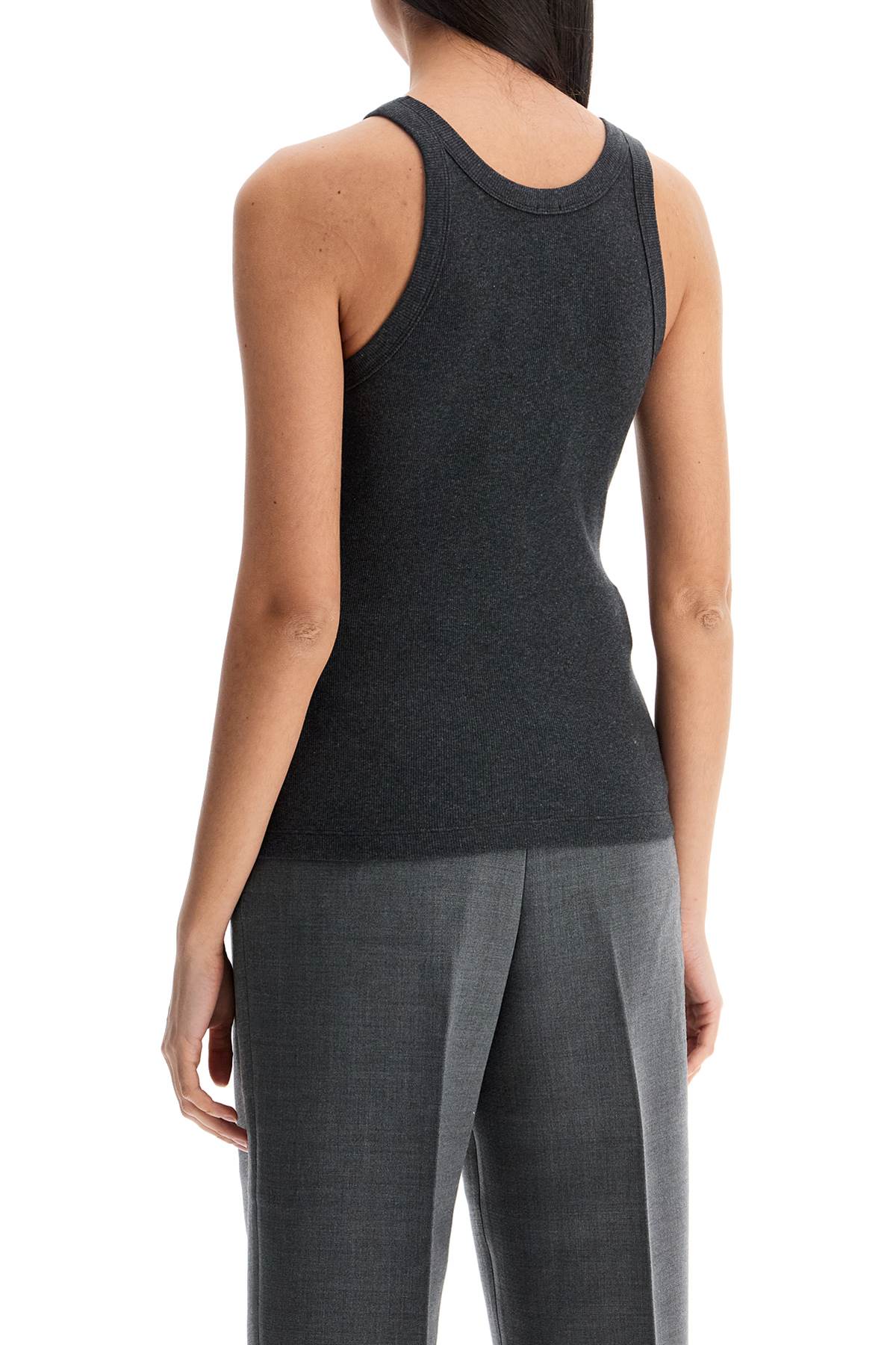 Organic Cotton Ribbed Tank Top Charcoal Melange With Wide Straps  - Grey