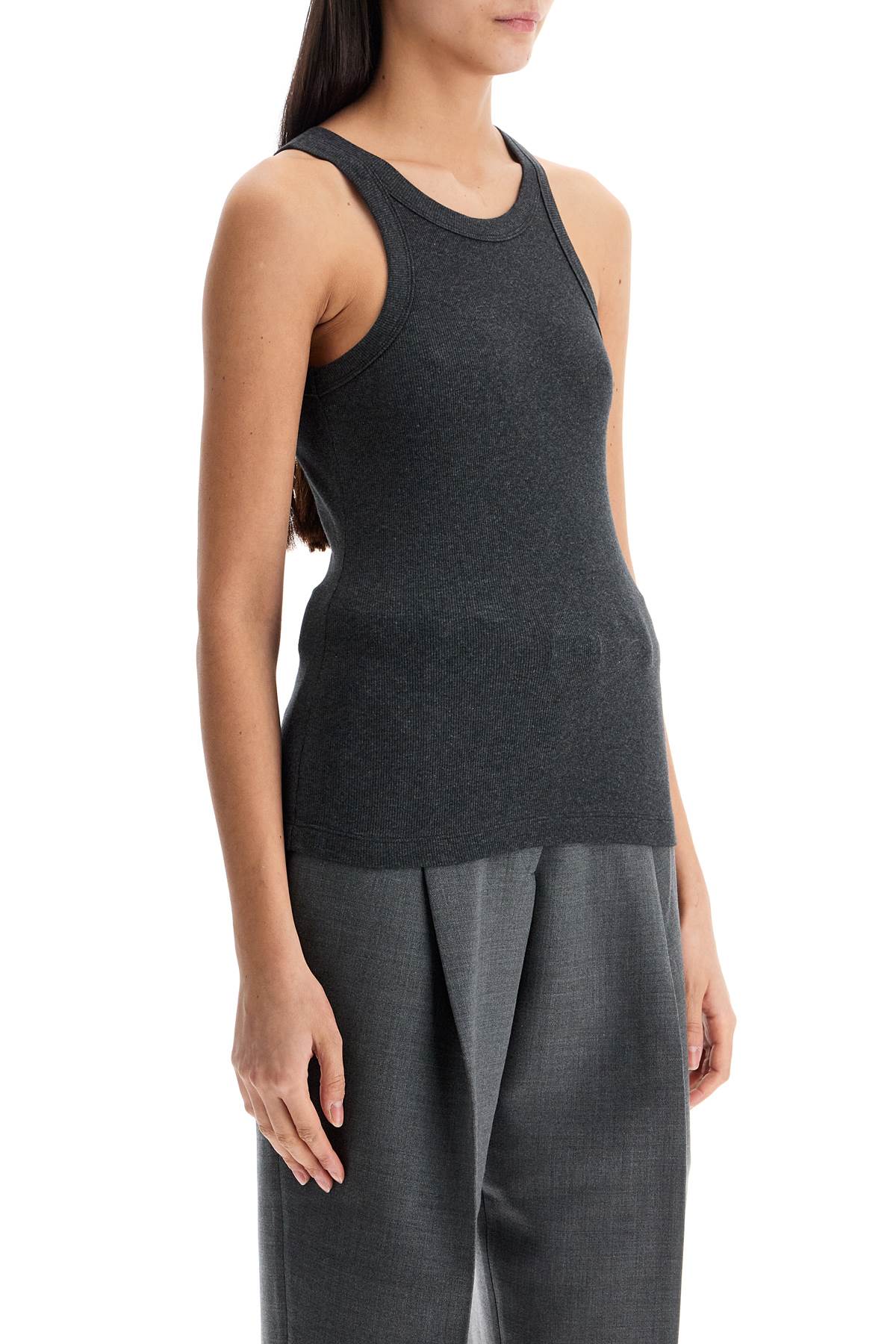 Organic Cotton Ribbed Tank Top Charcoal Melange With Wide Straps  - Grey