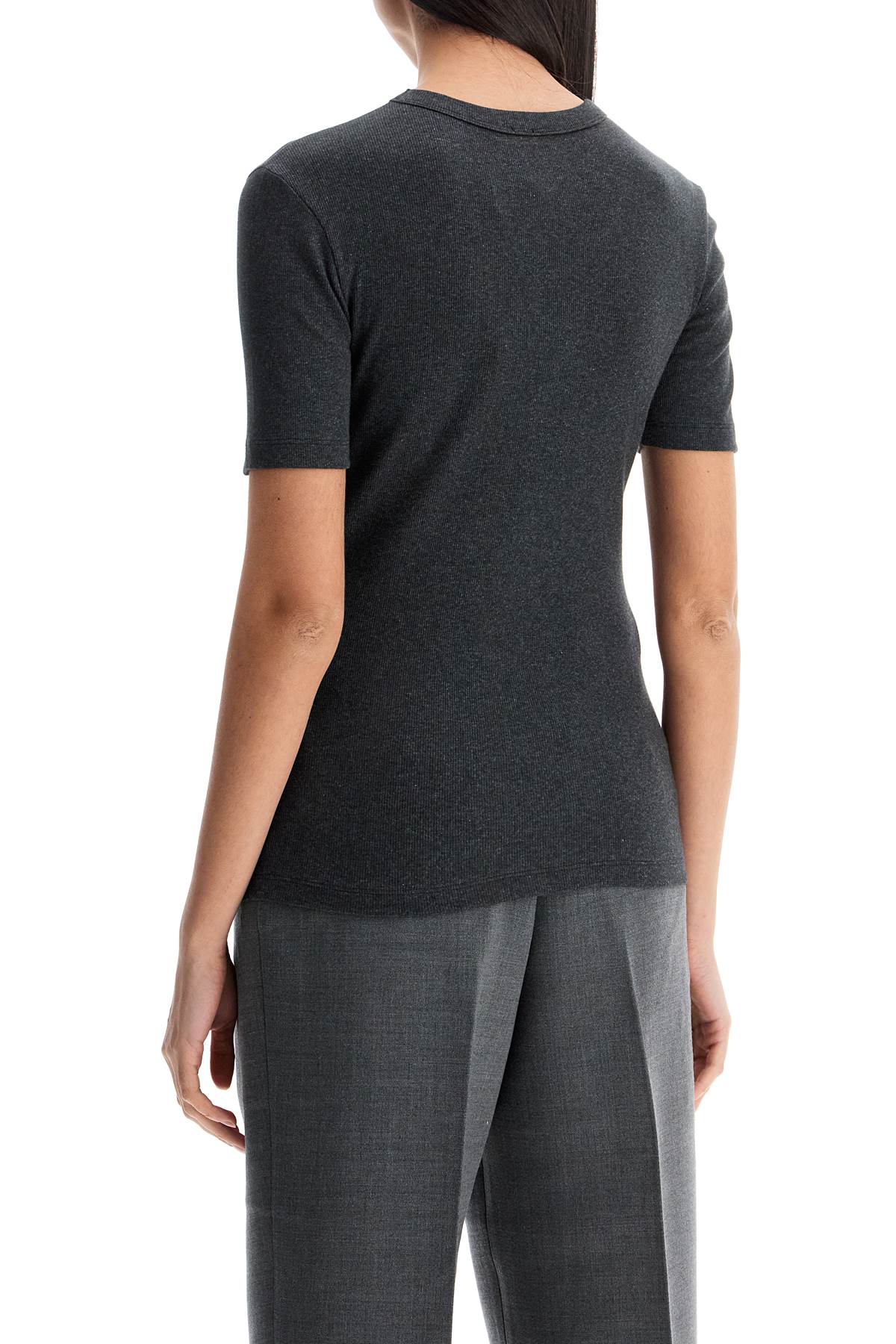 Organic Cotton Ribbed Sweater In Charcoal Melange With Wide Neckline  - Grey