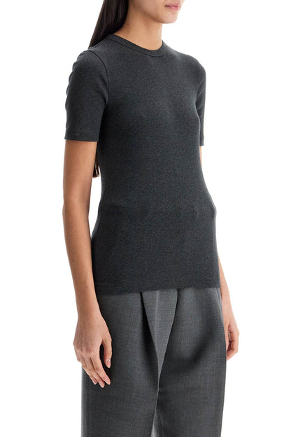 Organic Cotton Ribbed Sweater In Charcoal Melange With Wide Neckline  - Grey