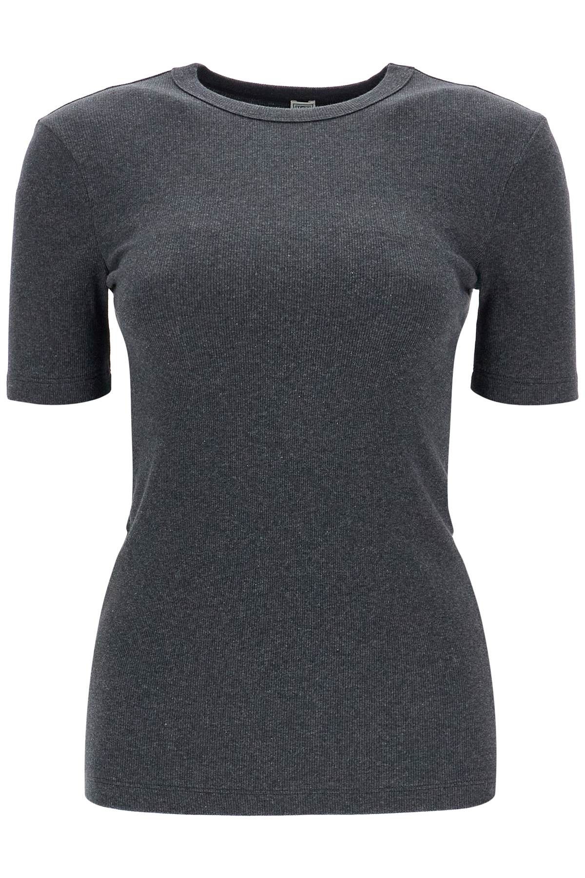 Organic Cotton Ribbed Sweater In Charcoal Melange With Wide Neckline  - Grey