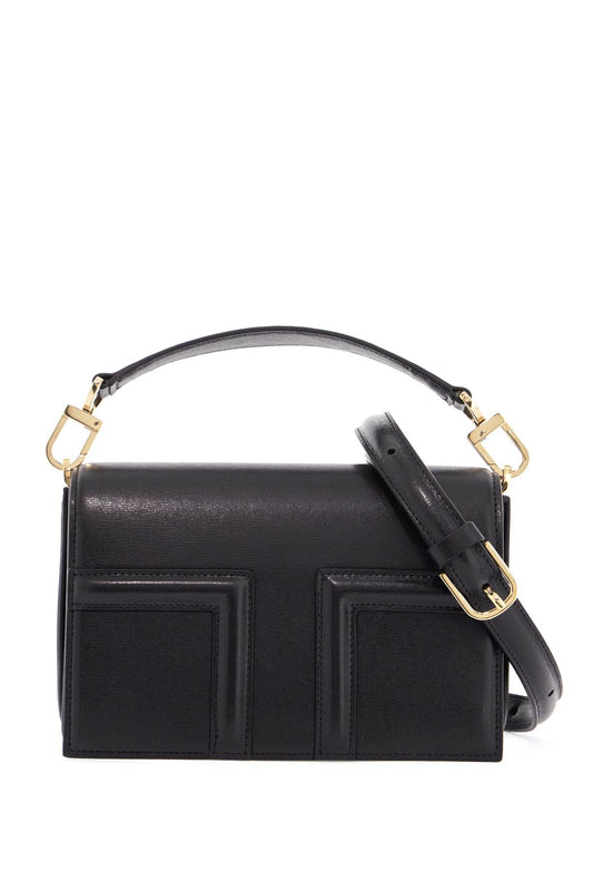 Mini T-flap Bag In Black Calfskin With Adjustable Strap  - Black