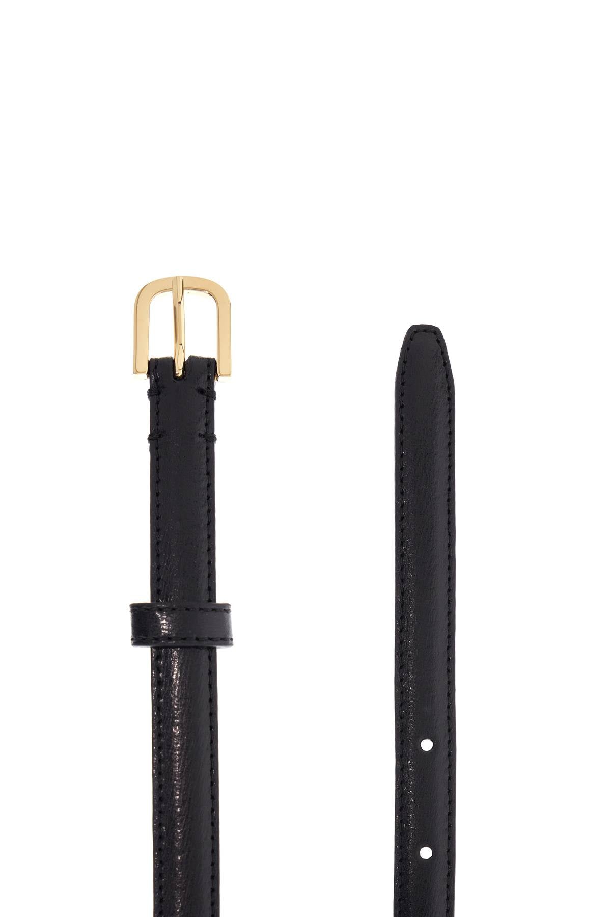 Slim Black Calfskin Belt With Adjustable Gold Buckle  - Black