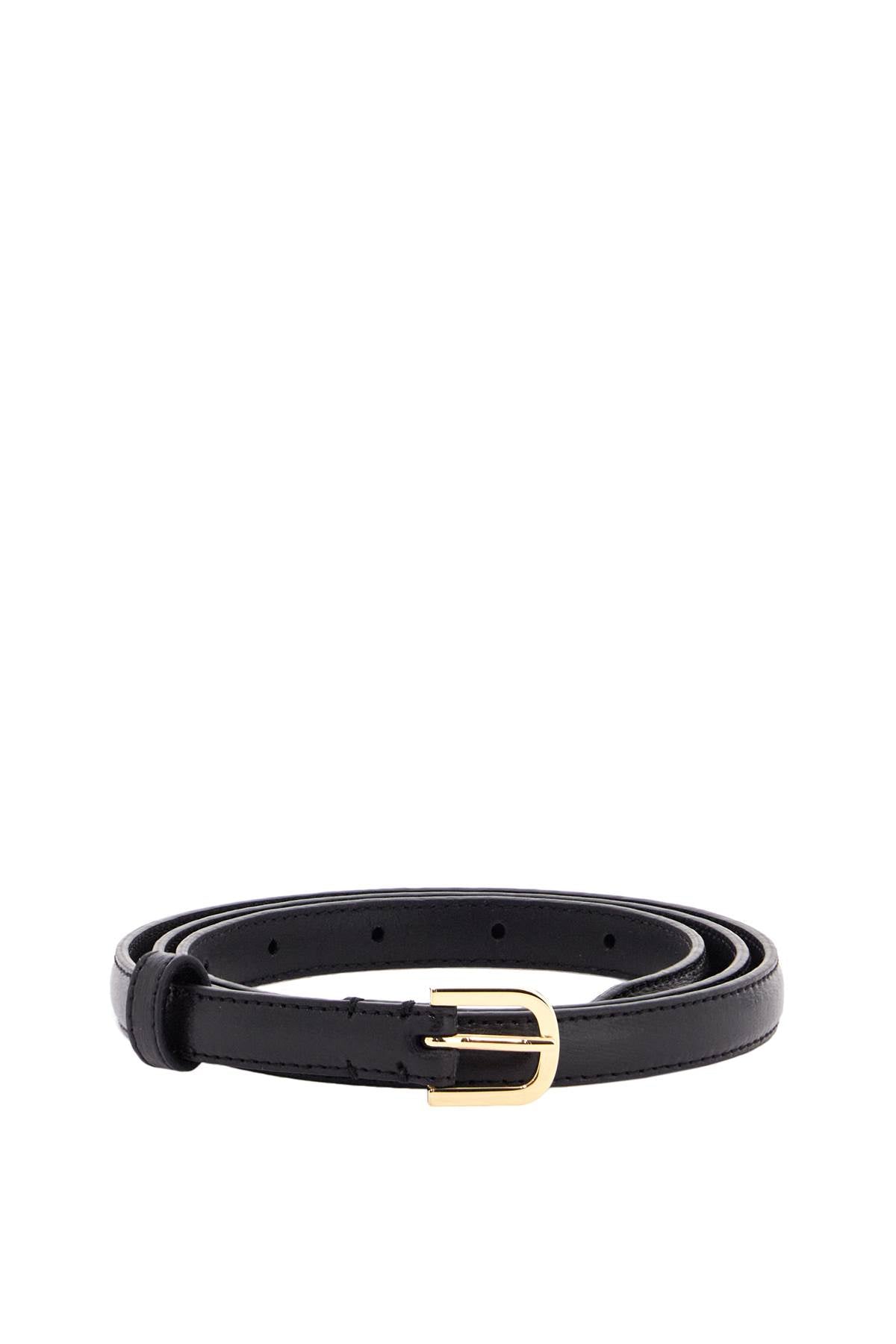 Slim Black Calfskin Belt With Adjustable Gold Buckle  - Black