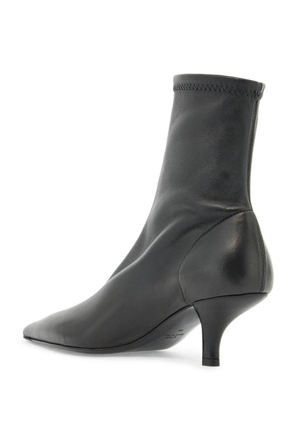 Leather Sock Ankle Boots  - Black