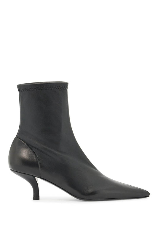 Leather Sock Ankle Boots  - Black