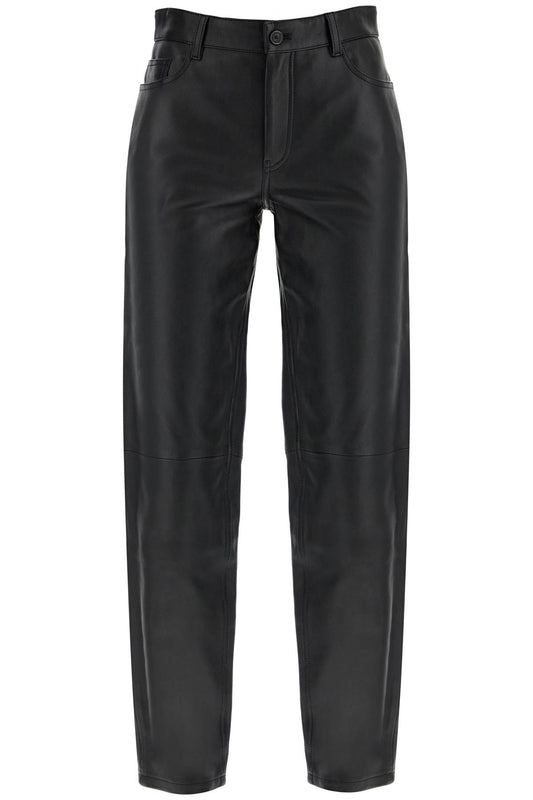 Five-pocket Leather Pants  - Black