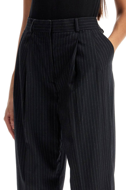 Double Pleated Pinstripe Trousers  - Blue