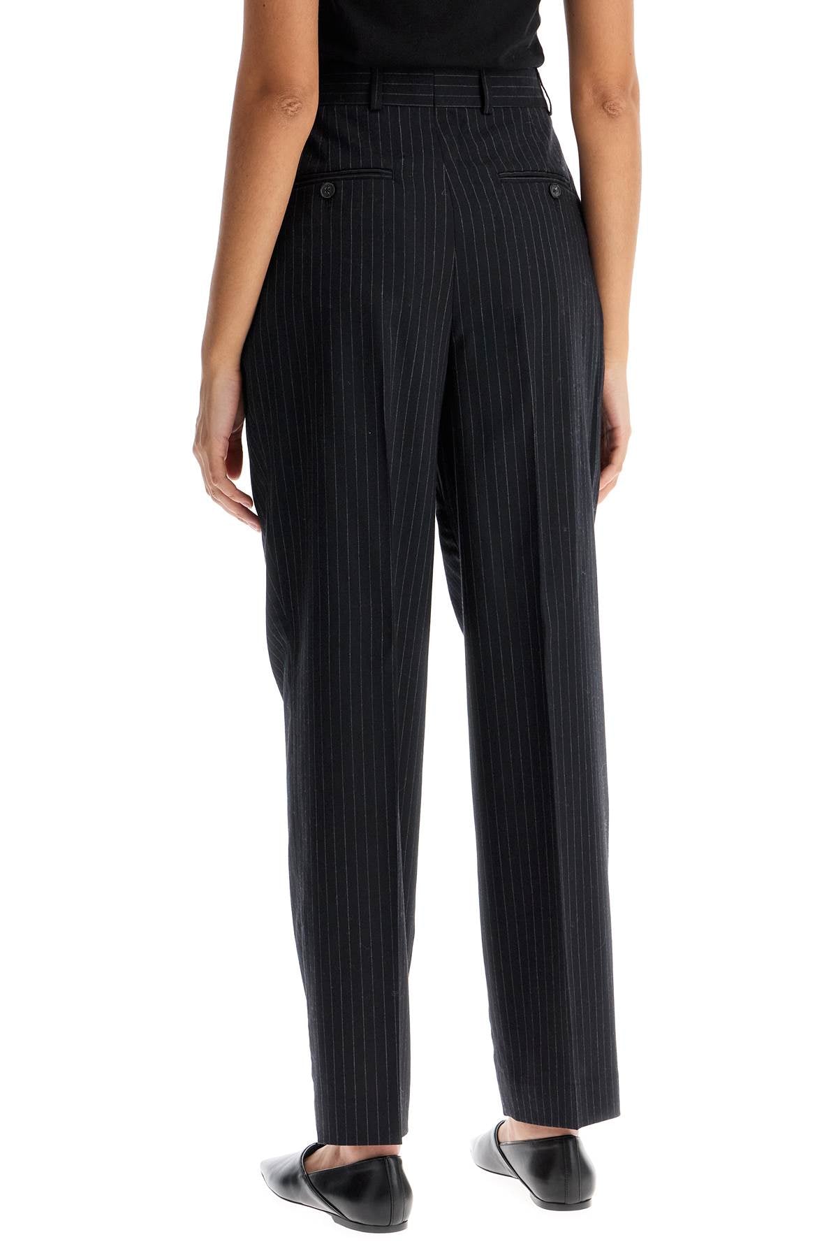 Double Pleated Pinstripe Trousers  - Blue