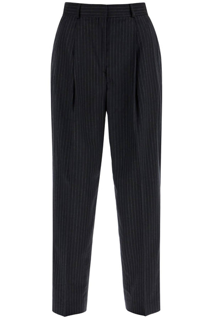 Double Pleated Pinstripe Trousers  - Blue