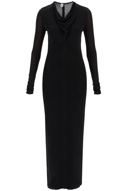 Long Dress With Draped Neckline  - Black