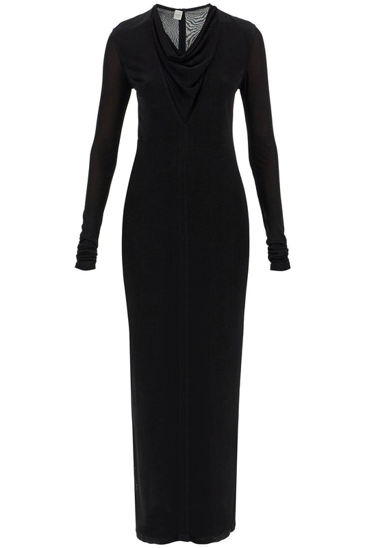 Long Dress With Draped Neckline  - Black