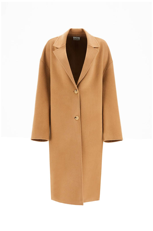 Wool Blend Cocoon Coat With  - Beige