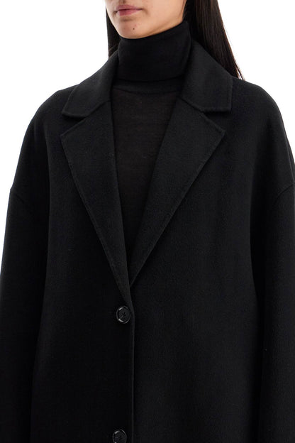 Wool Blend Cocoon Coat With  - Black