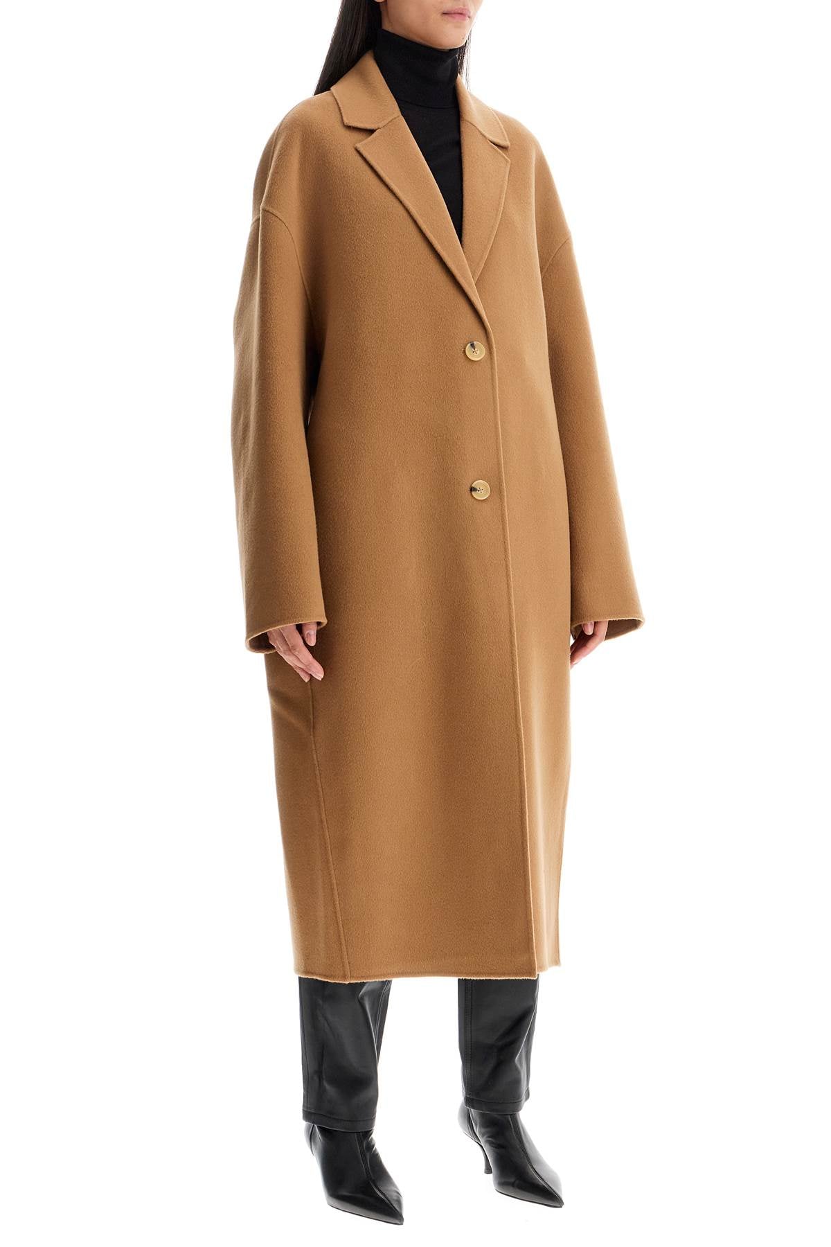 Wool Blend Cocoon Coat With  - Beige