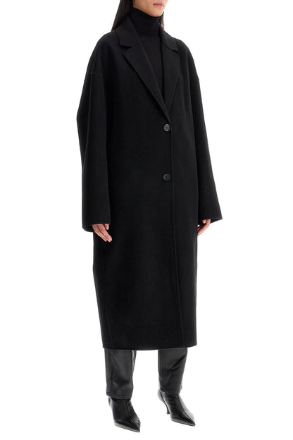 Wool Blend Cocoon Coat With  - Black