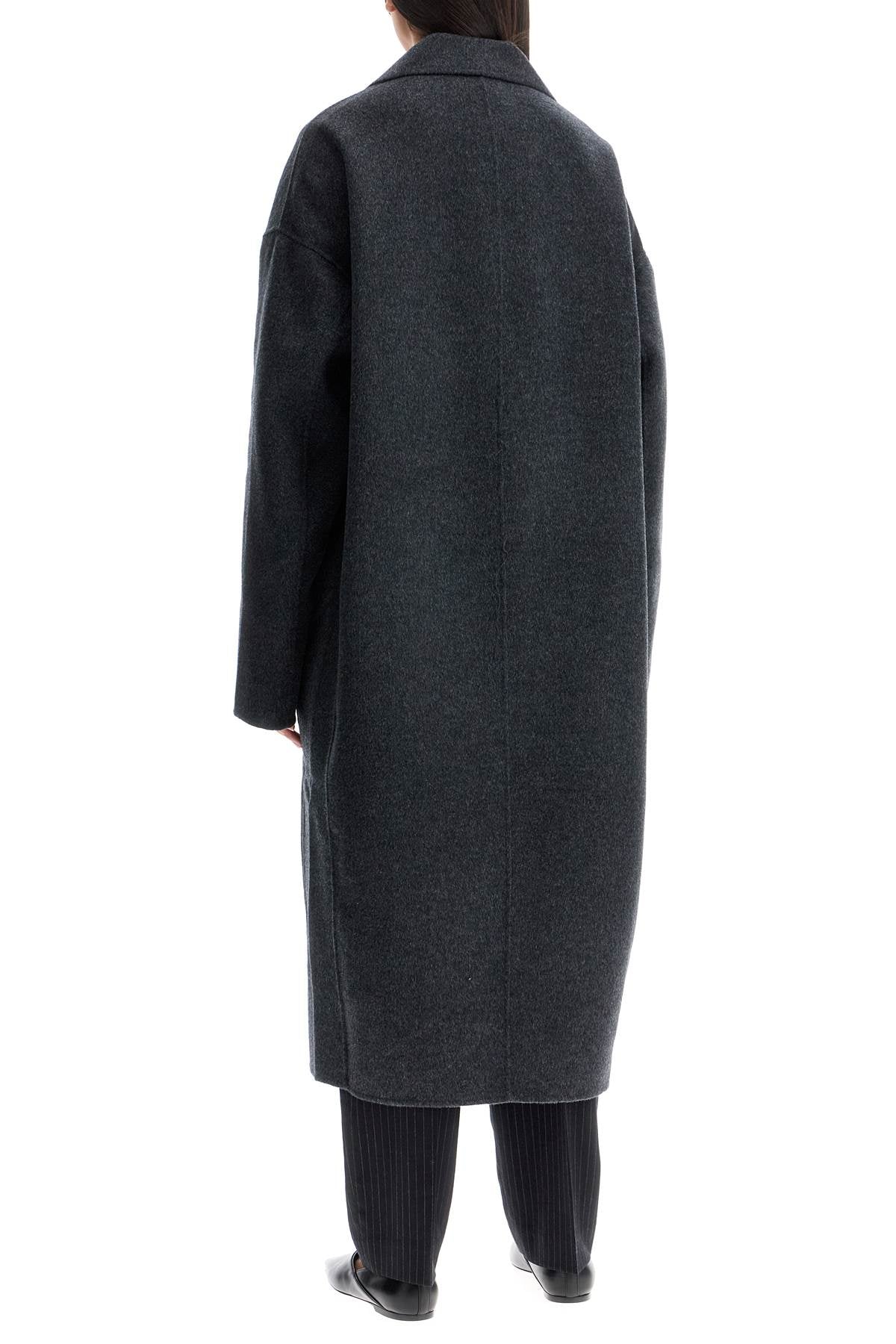 Wool Blend Cocoon Coat With  - Grey