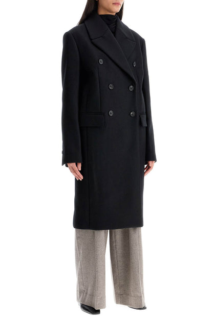 Wide Double-breasted Coat  - Black