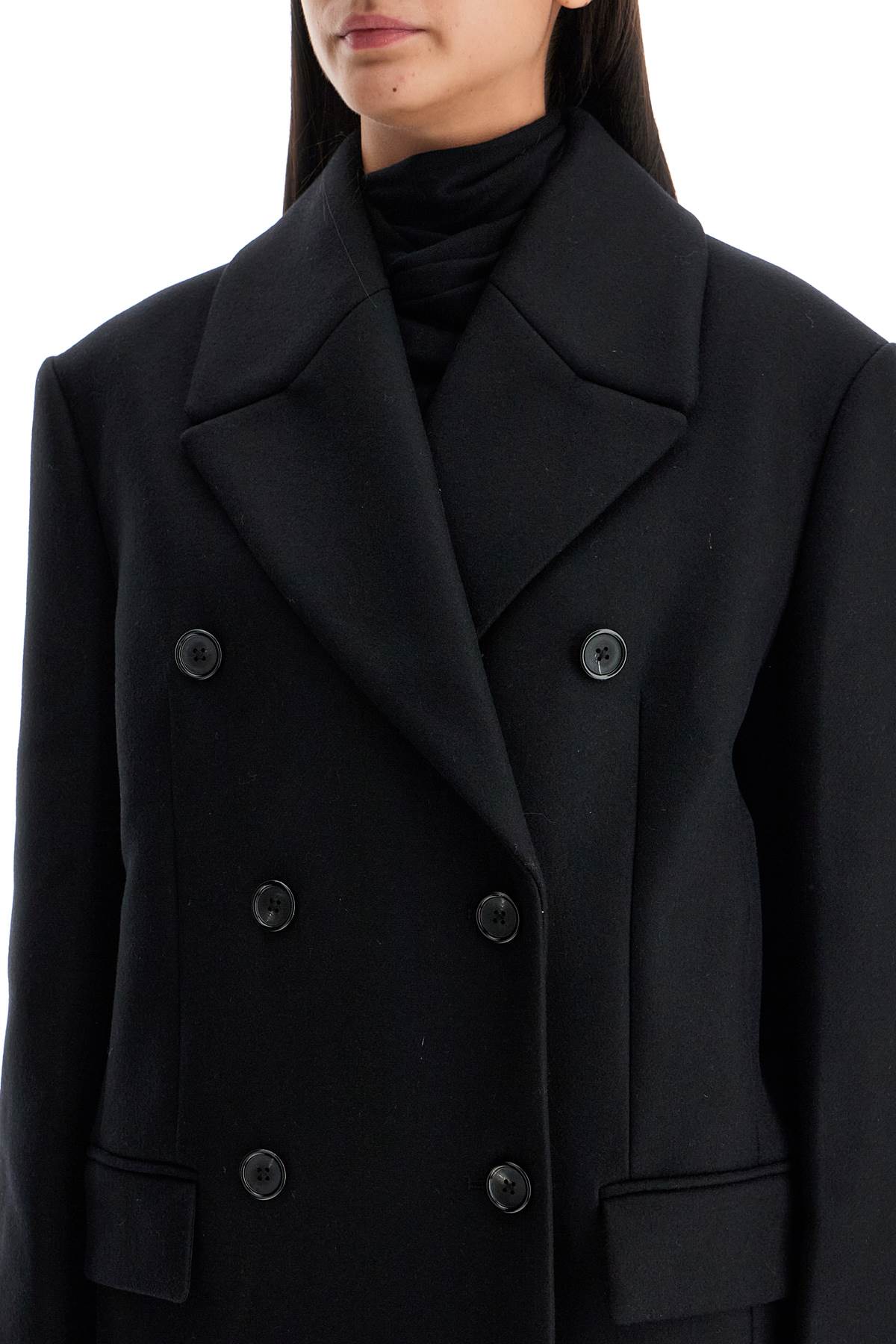 Wide Double-breasted Coat  - Black