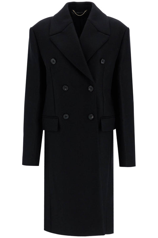 Wide Double-breasted Coat  - Black