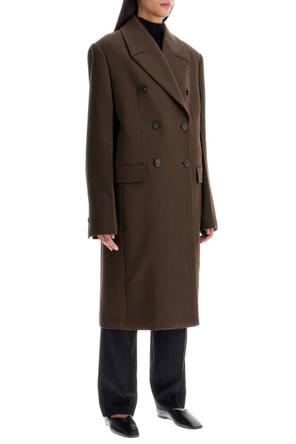 Wide Double-breasted Coat  - Brown