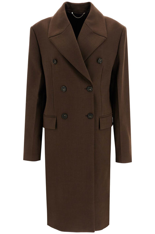 Wide Double-breasted Coat  - Brown