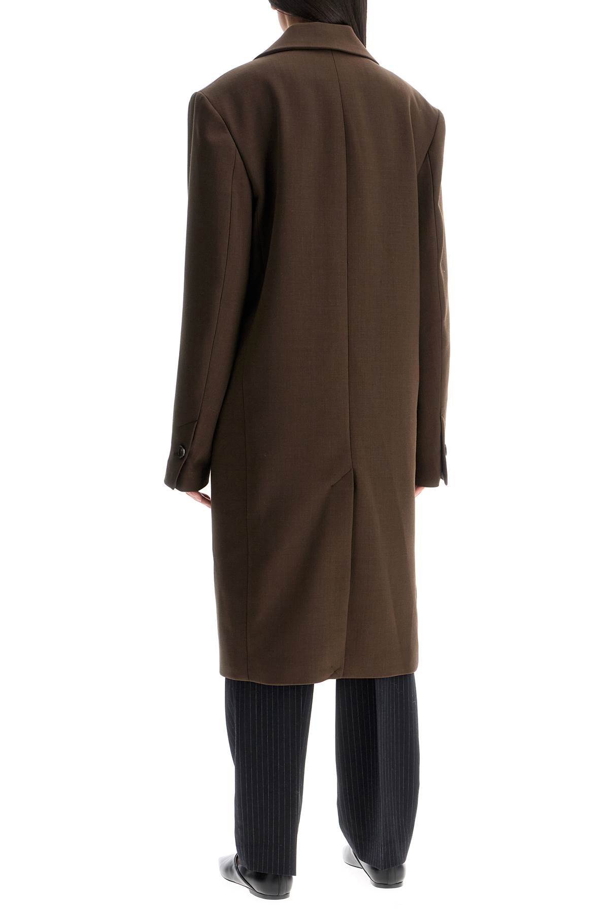 Wide Double-breasted Coat  - Brown