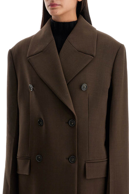 Wide Double-breasted Coat  - Brown