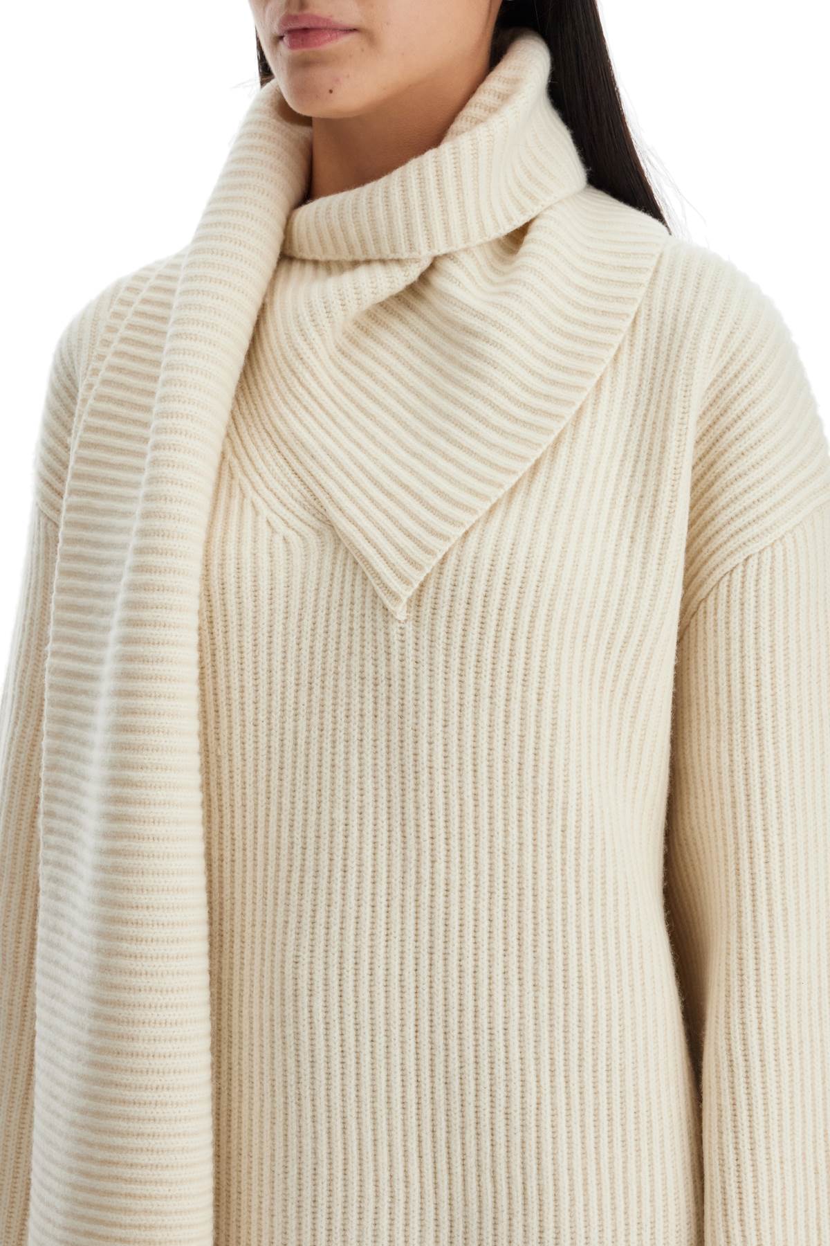 Sweater With Scarf  - White