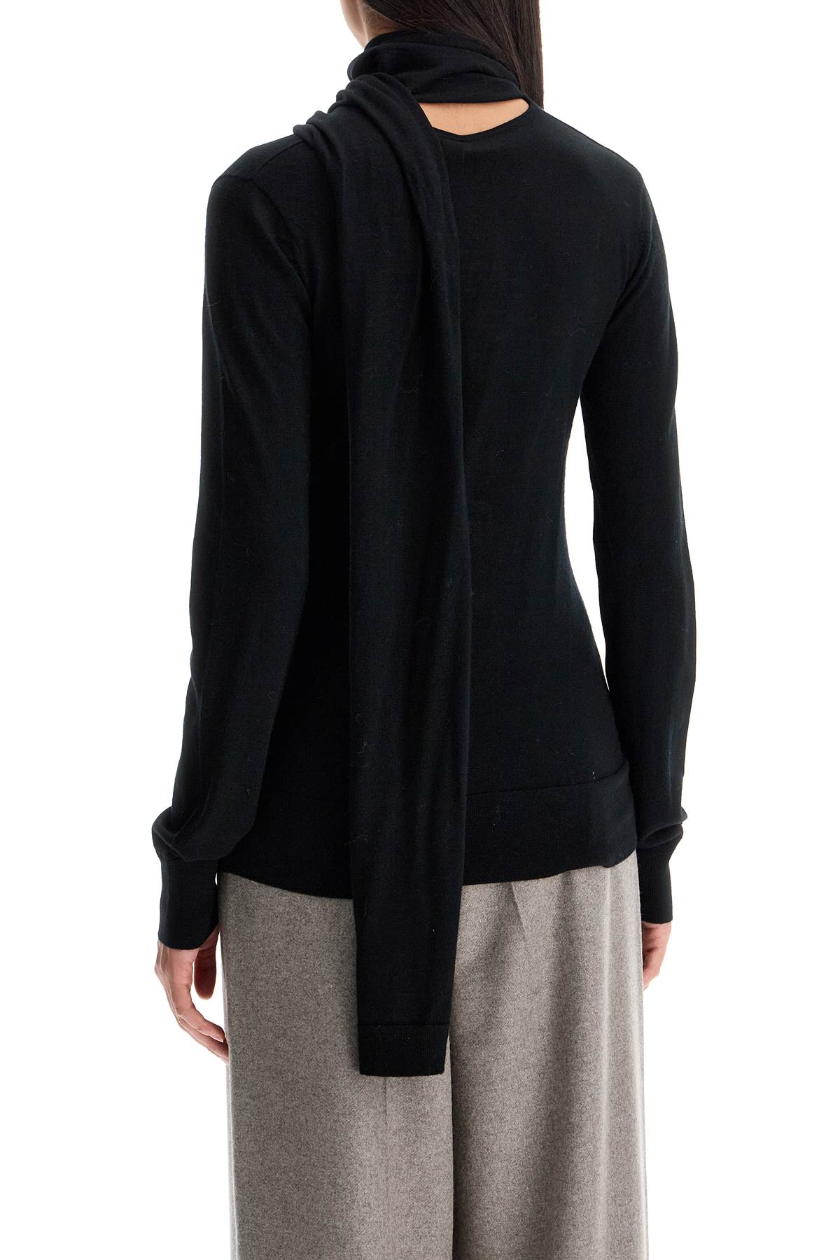 Wool And Silk Sweater With Scarf.  - Black