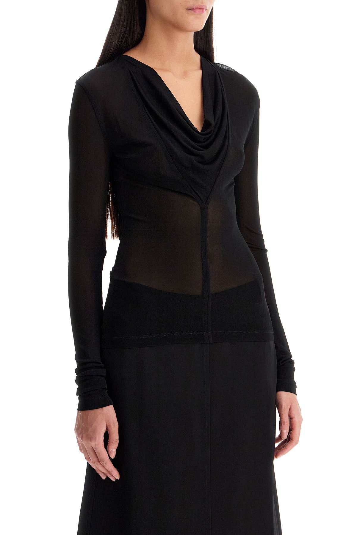 Draped Neckline Top With  - Black