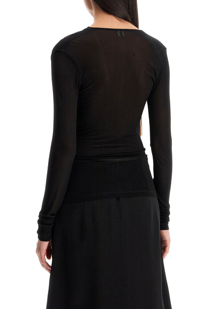 Draped Neckline Top With  - Black