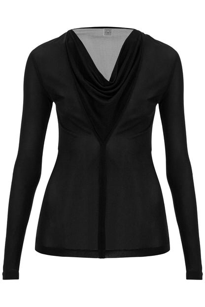 Draped Neckline Top With  - Black