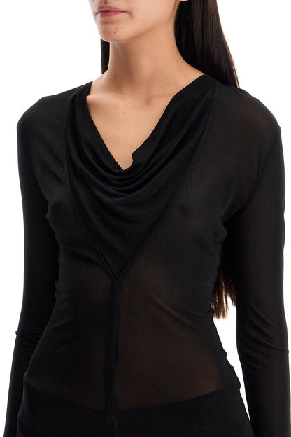 Draped Neckline Top With  - Black