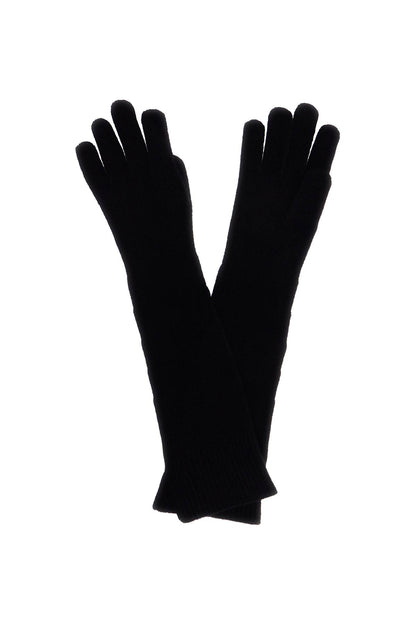 Long Wool And Cashmere Gloves  - Black