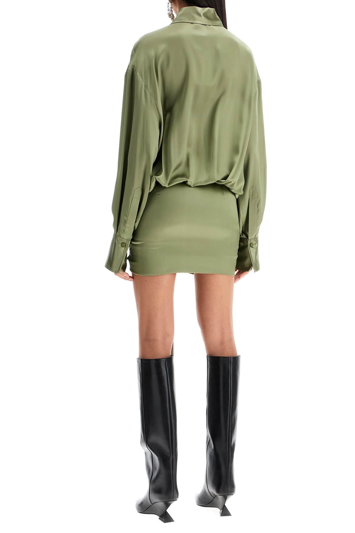 Silk Satin Mini Dress In  - Green